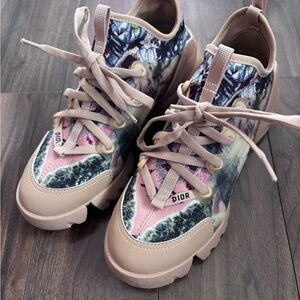 Dior Pink Floral-Print Chunky Lace-Up Sneakers